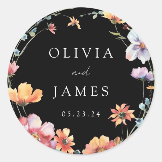 Sticker Rond Fleur sauvage noir Mariage d'été Wreath (Devant)