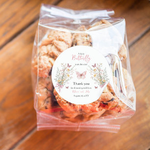 Sticker Rond Fleur sauvage papillon rustique Baby shower floral