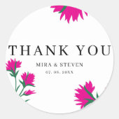 Sticker Rond Fleur sauvage pavot rose Floral mariage Merci (Devant)