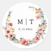 Sticker Rond Fleur sauvage Printemps Été Mariage Monogramme (Devant)