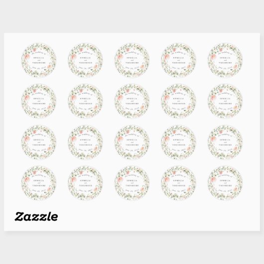 Sticker Rond Fleur sauvage rose Aquarelle Mariage Favoriser Mer (Feuille)