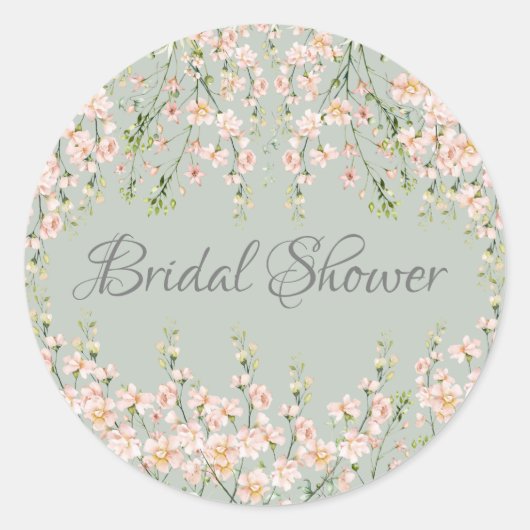 Sticker Rond Fleur sauvage Rose Blush Sage Vert Élégant Floral (Devant)
