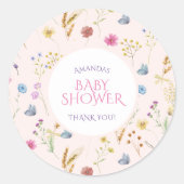 Sticker Rond Fleur sauvage rose minimal Merci de douche pour fi (Devant)