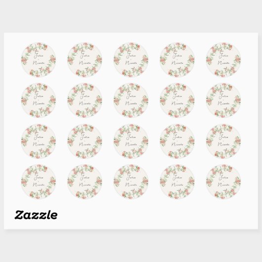 Sticker Rond Fleur sauvage rose Rose Spring Garland Mariage (Feuille)