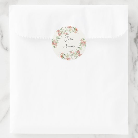 Sticker Rond Fleur sauvage rose Rose Spring Garland Mariage (Sac)