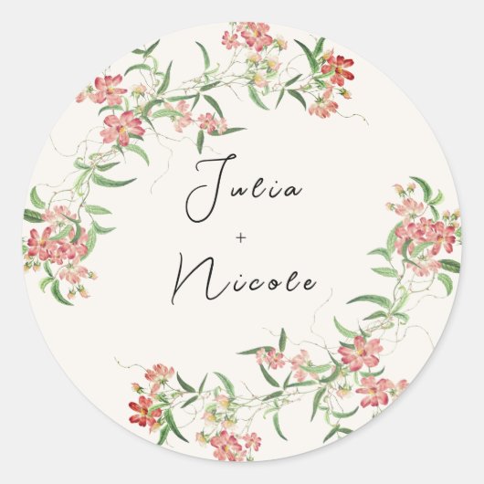 Sticker Rond Fleur sauvage rose Rose Spring Garland Mariage (Devant)