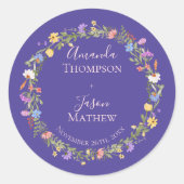 Sticker Rond Fleur sauvage rose vif violet Mariage de couronnes (Devant)