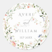 Sticker Rond Fleur sauvage Rustic Boho Floral Mariage (Devant)