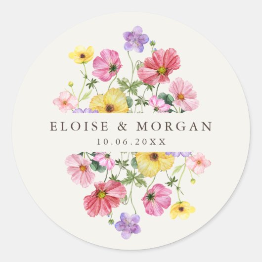 Sticker Rond Fleur sauvage Rustic Chic Floral Mariage campagnar (Devant)