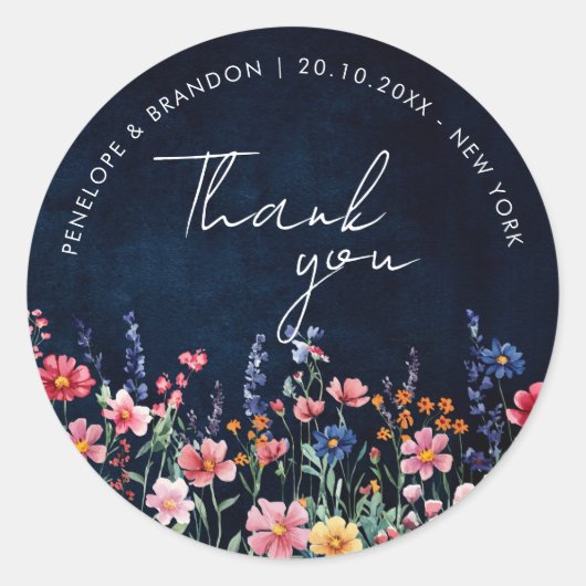 Sticker Rond Fleur sauvage Rustic Country Boho Mariage merci (Devant)