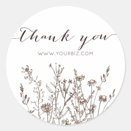 Sticker Rond Fleur sauvage rustique Herbe Terre Merci Floral (Devant)