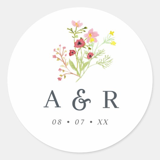 Sticker Rond Fleur sauvage rustique Mariage Monogram Classic Ro (Devant)