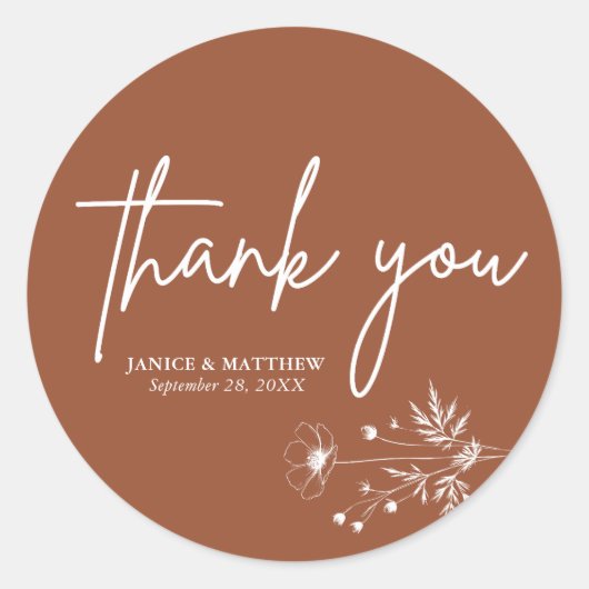 Sticker Rond Fleur sauvage rustique Terracotta Boho Mariage (Devant)