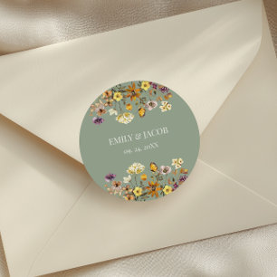 Sticker Rond Fleur sauvage Sage Green Mariage Boho 