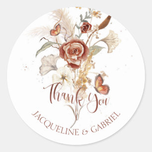 Sticker Rond Fleur sauvage séché Floral Aquarelle Mariage nupti