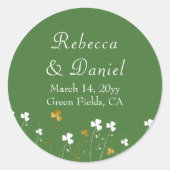 Sticker Rond Fleur sauvage shamrock Vert Mariage or  (Devant)