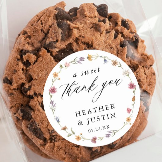 Sticker Rond Fleur sauvage Un Merci doux Faveur de mariage