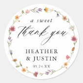 Sticker Rond Fleur sauvage Un Merci doux Faveur de mariage (Devant)
