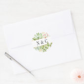 Sticker Rond Fleur sauvage vert feuillage Aquarelle Monogramme (Enveloppe)