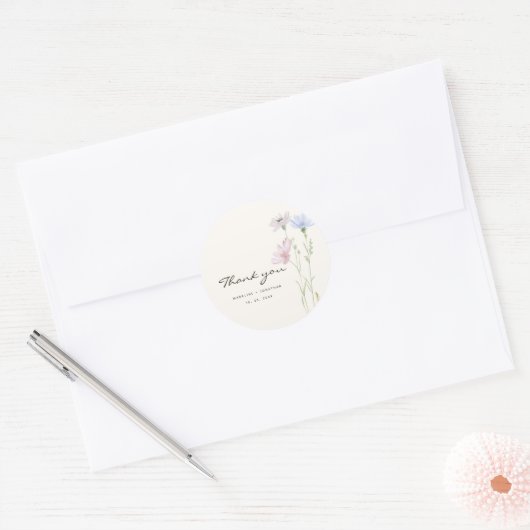 Sticker Rond Fleur sauvage Whimsical Boho Beige Mariage (Enveloppe)