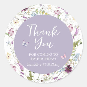 Sticker Rond Fleur sauvage Wild ONE Butterfly Garden Merci