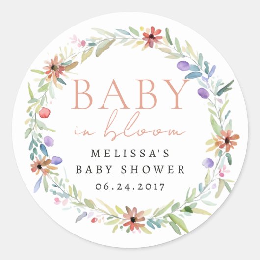 Sticker Rond Fleur sauvage Wreath Baby dans le Baby shower fleu (Devant)