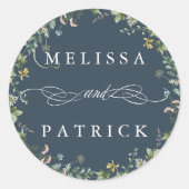 Sticker Rond Fleur sauvage Wreath Élégant mariage bleu marine (Devant)