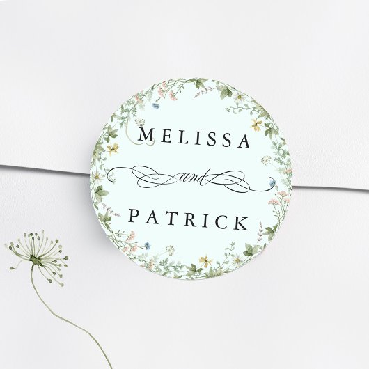 Sticker Rond Fleur sauvage Wreath Elegant Wedding Mint