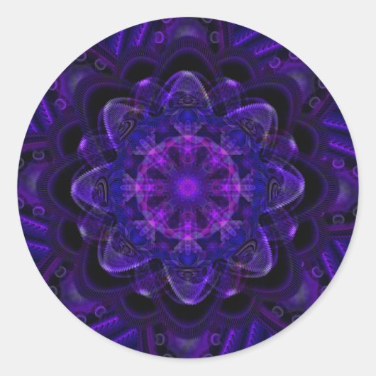 Sticker Rond Fleur spirale Fractale Violet foncé Pixel UV (Devant)