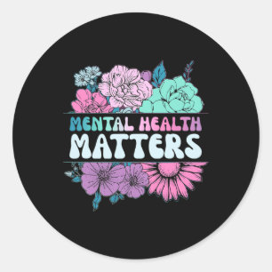 Sticker Rond Fleur super Rétro, Santé mentale, ça compte Prix