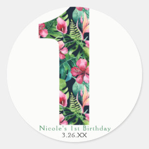 Sticker Rond Fleur tropicale 1 Hibiscus Hawaïen 1er anniversair