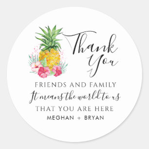 Sticker Rond Fleur Tropicale Pineapple Merci Mariage