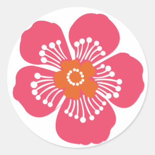 Sticker Rond Fleur tropicale rose
