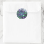Sticker Rond Fleur verte abstraite moderne fractale violette (Sac)