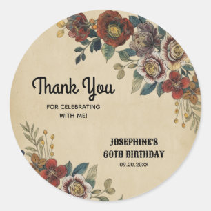 Sticker Rond Fleur Vintage Anniversaire Merci