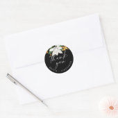 Sticker Rond Fleur vintage camélia. Mariage noir merci (Enveloppe)