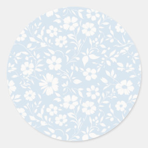 Sticker Rond Fleur Vintage Neutre - Bleu Poudre