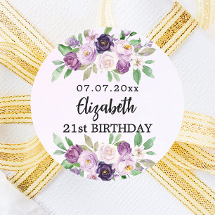 Sticker Rond Fleur violet rose violet anniversaire