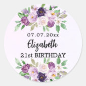 Sticker Rond Fleur violet rose violet anniversaire (Devant)