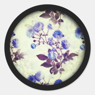 Sticker Rond Fleur violet vintage Imprimer sur vert