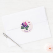 Sticker Rond Fleur violette papillon rose doodle Merci! (Enveloppe)