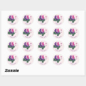 Sticker Rond Fleur violette papillon rose doodle Merci! (Feuille)