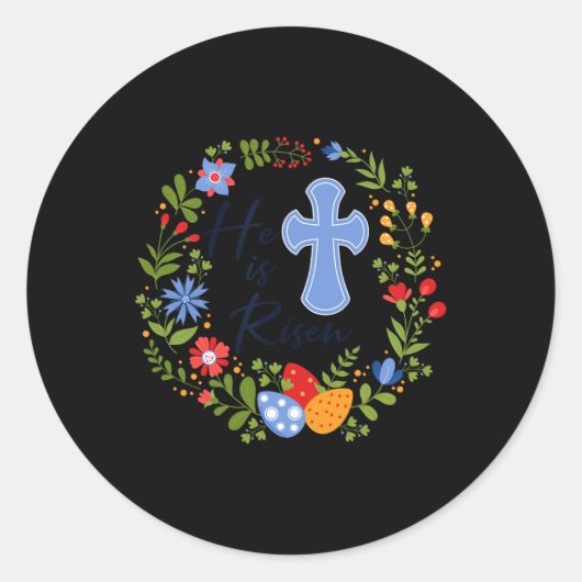 Sticker Rond Fleur Wreath Il Est Ressuscité Jésus Christian Hap (Devant)