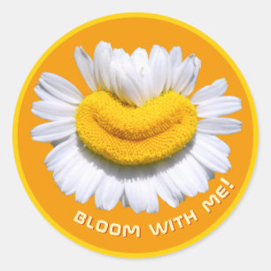 Sticker Rond "Fleuris avec moi !" Charmomilla Sourire Orange