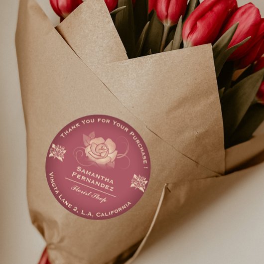 Sticker Rond Fleuriste Rose Fleur Rouge & Beige Business