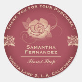 Sticker Rond Fleuriste Rose Fleur Rouge & Beige Business (Devant)