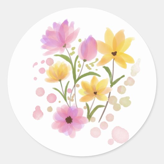 Sticker Rond Fleurs à l'aquarelle (Devant)