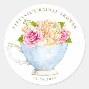 Sticker Rond Fleurs à l'aquarelle dans une tasse de thé pour un