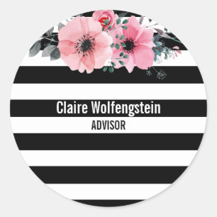 Sticker Rond Fleurs à rayures modernes