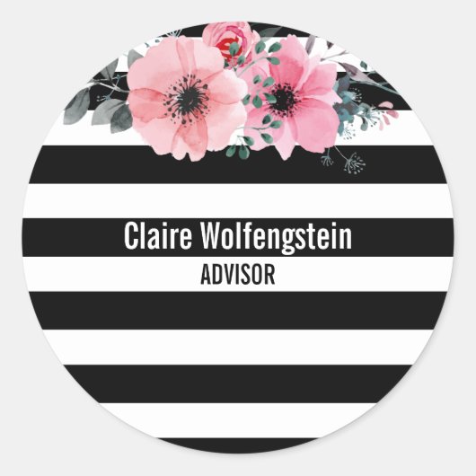 Sticker Rond Fleurs à rayures modernes (Devant)